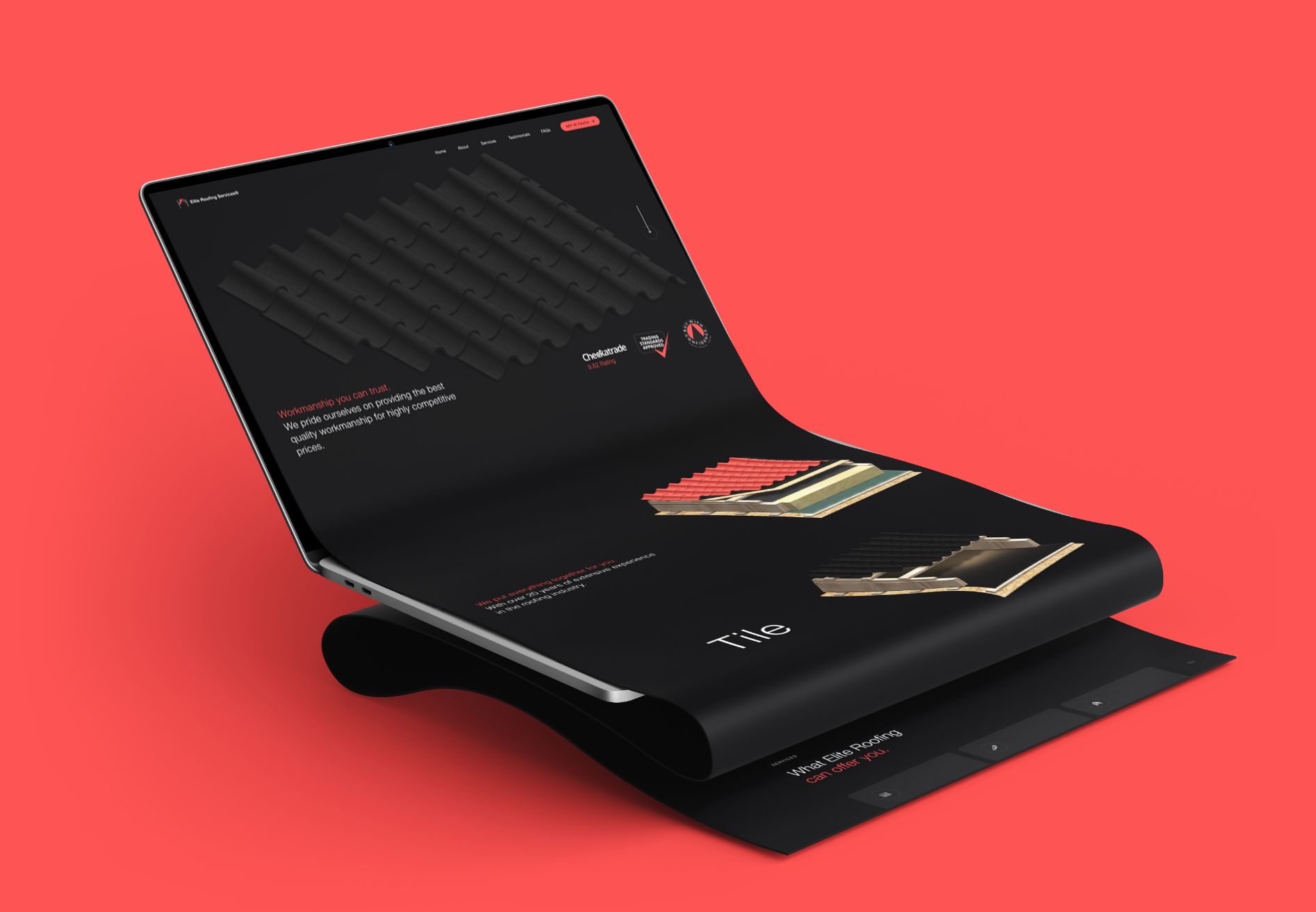 Elite Roofing Website on a Laptop