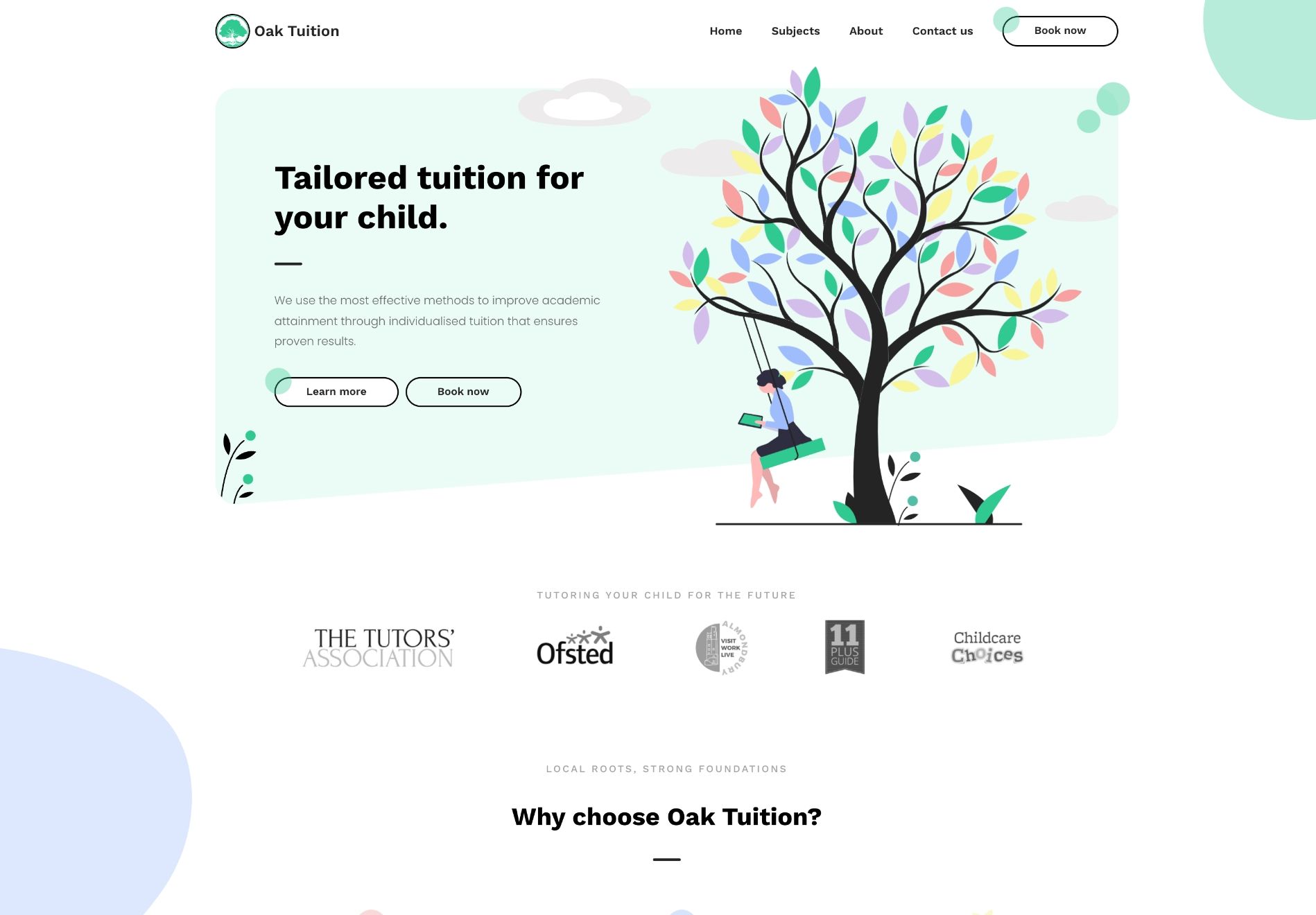 Before & after picture of Oak Tuition Website